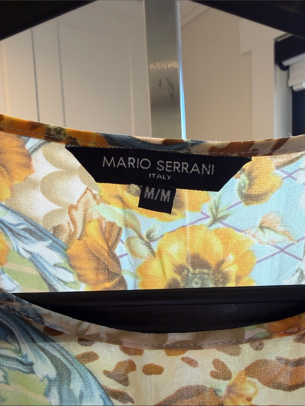 Mario Serrani Sheer Floral & Abstract Print Blouse in Yellow and Blue - Picture 2 of 6